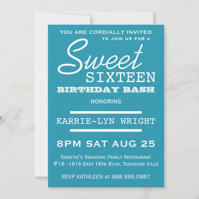 Invitation Bleu clair affiche Style Sweet 16 Party (Devant)