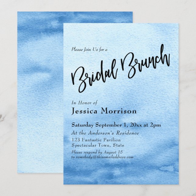 Invitation Bleu clair Aquarelle Ombre Bridal Brunch (Devant / Derrière)