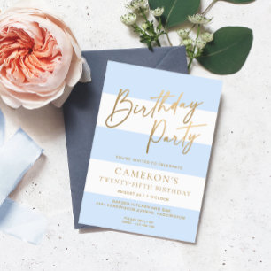 Invitation Bleu clair Bande Or Anniversaire