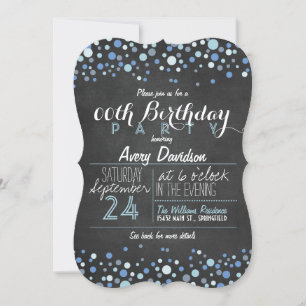 Invitation Bleu clair, Blanc Retro Chalkboard fête d'annivers