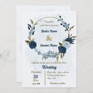 Invitation bleu clair bleu marine bleu fleurs mariage botaniq