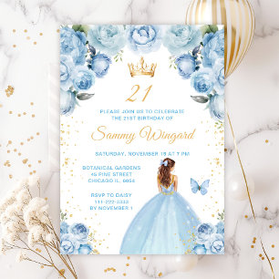 Invitation Bleu clair Brown cheveux Princesse Anniversaire