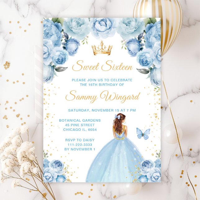 Invitation Bleu clair Brown cheveux Princesse Sweet sixteen (Créateur téléchargé)