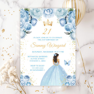 Invitation Bleu clair Brunette Cheveux Princesse Anniversaire