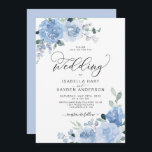 Invitation Bleu clair Dusty Floral Botanique Élégant Mariage<br><div class="desc">Cet élégant faire-part de mariage d'aquarelle florale est orné de fleurs d'aquarelle peintes à la main dans des tons bleu poussiéreux avec verdure et script de calligraphie moderne avec arrière - plan bleu clair. Belle faire-part de mariage romantique pastel clair et poussiéreuse à fleurs bleues. Vous pouvez personnaliser le libellé,...</div>
