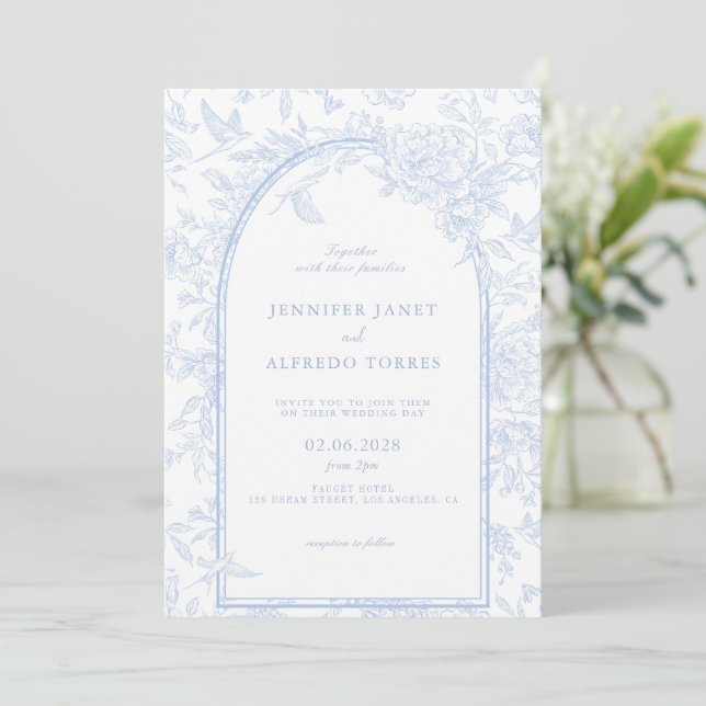Invitation Bleu clair Élégant Mariage floral (Debout devant)