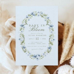 Invitation Bleu clair fleuri Wreath Baby dans le Baby shower 