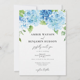 Invitation Bleu clair Hydrangea Dusty Navy Floral Mariage