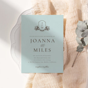 Invitation Bleu clair Mariage de la crête de monogramme