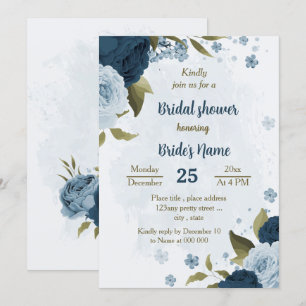 Invitation bleu clair marine fleurs botanique nuptiale