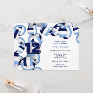 Invitation bleu clair marine volleyballs anniversaire de enfa