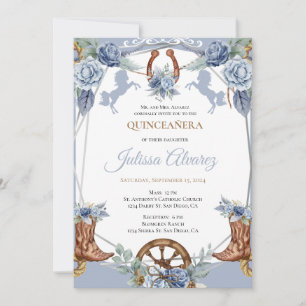 Invitation Bleu clair Occidental Charra Quinceanera Invitatio