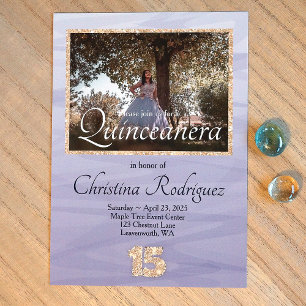 Invitation Bleu Clair, Paillettes Dorées 15 Quinceanera Photo