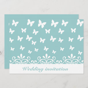 Invitation Bleu clair Papillons blancs tournois Mariage Invit