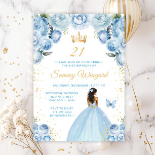 Invitation Bleu clair Peau foncée Princesse Anniversaire
