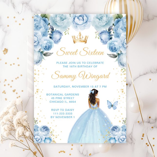 Invitation Bleu clair Peau foncée Princesse Sweet sixteen (Créateur téléchargé)