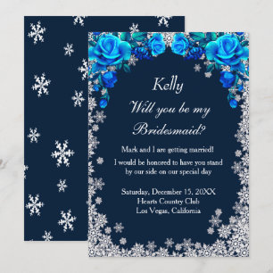 Invitation Bleu clair Rose Flocon de neige Noël Bridesmaid