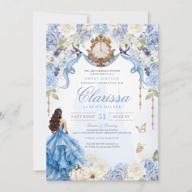 Invitation Bleu clair Royal Princess Sweet sixteen Anniversai (Devant)