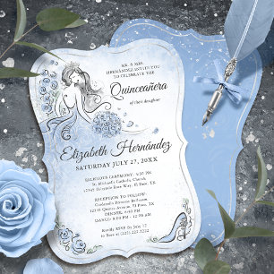 Invitation Bleu clair Silver Princesse Quinceanera Anniversai