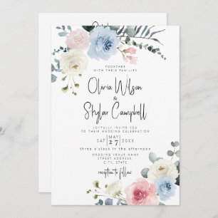 Invitation Bleu clair Tropical QR tout en un Mariage