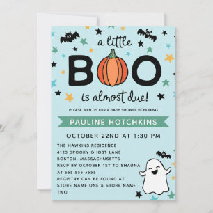 Invitation Bleu clair Un petit Baby shower d'Halloween Boo