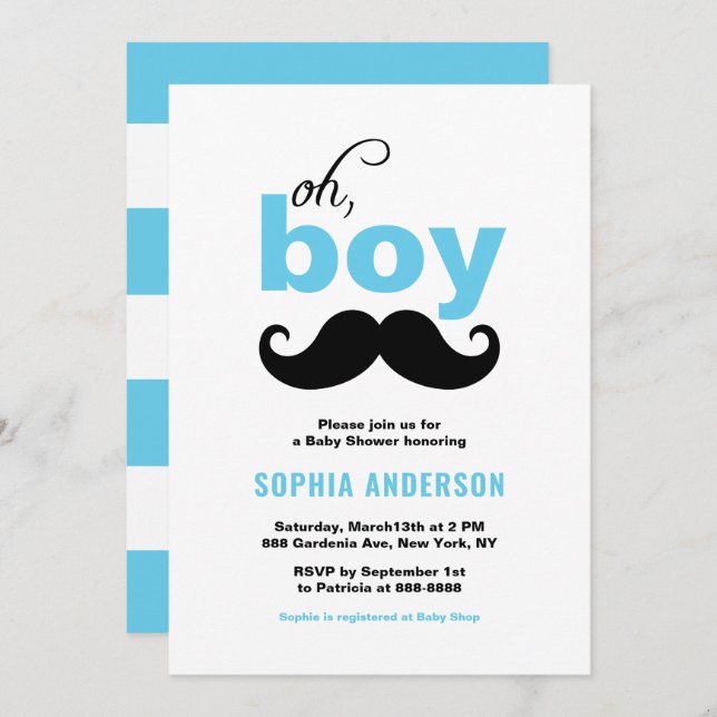 Invitation Bleu classique C'est un Baby shower de moustache g (Devant / Derrière)