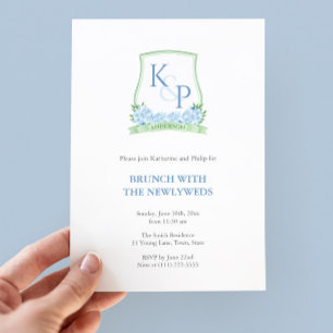 Invitation Bleu classique Couples Vert Crest NewlyWeds Brunch
