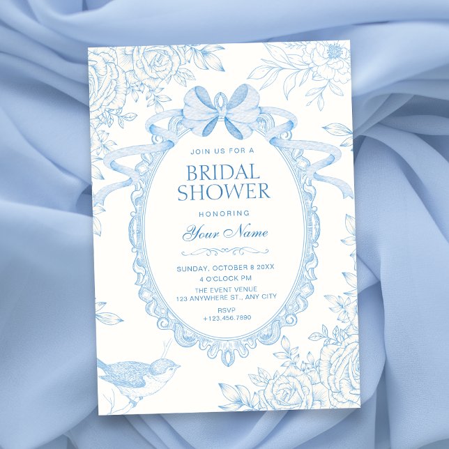 Invitation Bleu Classique floral botanique noeud papillon mar (Créateur téléchargé)