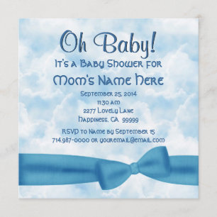 Invitation Bleu Clouds Bow et Leopard Baby Boy Show