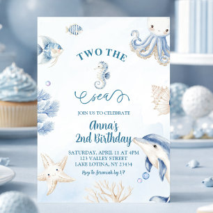 Invitation Bleu Coastal deux à la mer 2e anniversaire