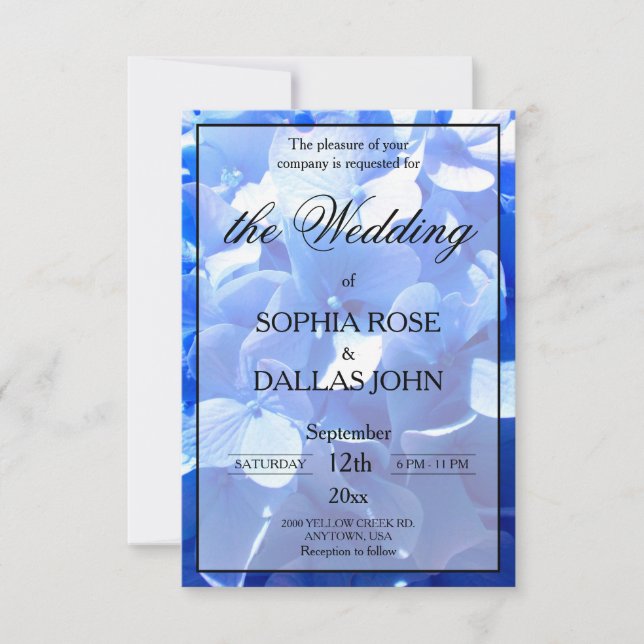 Invitation Bleu cobalt floral élégant bleu hydrangeas Mariage (Devant)