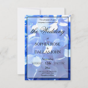Invitation Bleu cobalt floral élégant bleu hydrangeas Mariage