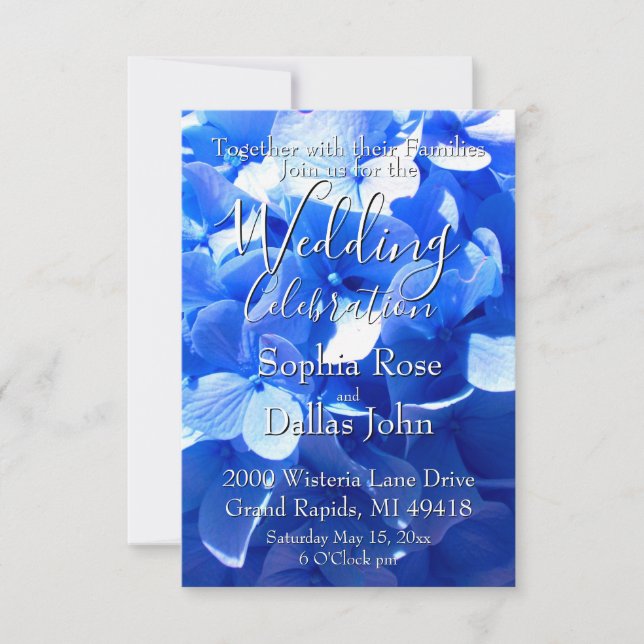 Invitation Bleu cobalt floral élégant hydrangeas Mariage (Devant)