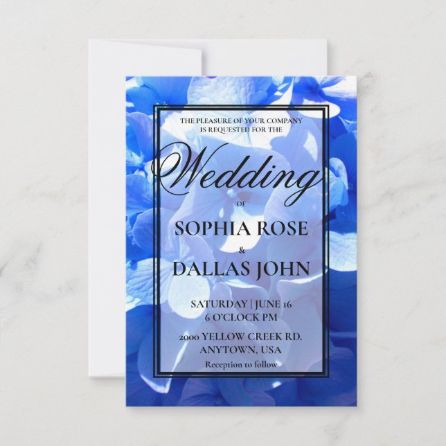 Invitation Bleu cobalt floral élégant hydrangeas Mariage (Devant)