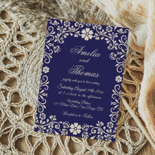 Invitation Bleu Cobalt Mariage Mexicain