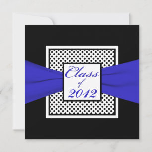 Invitation Bleu Cobalt Noir Blanc Polka Point Photo Graduatio