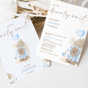 Invitation Bleu Coeur Bearly Wait Baby shower