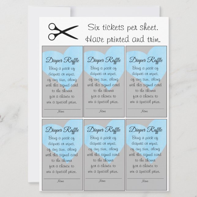 Invitation Bleu Coeur Diaper Raffle Petit Baby shower garçon (Devant)