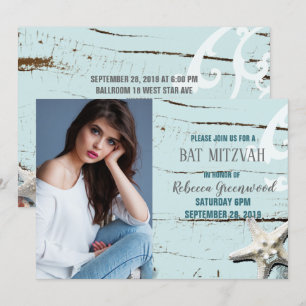 Invitation bleu coquillage étoile plage BAT MITZVAH photo
