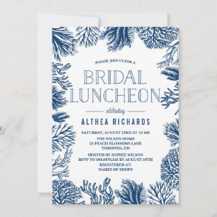 Invitation Bleu Coraux Cadre Bridal Déjeuner