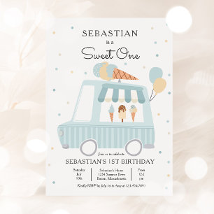 Invitation Bleu crème glacée Camion Sweet Un 1er anniversaire
