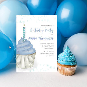 Invitation Bleu Cupcake Anniversaire Simple Minimaliste Cute