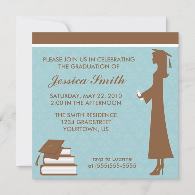 Invitation Bleu Damas Graduation (Devant)