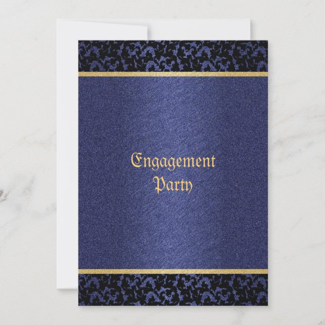 Invitation Bleu damas or élégant mariage (Devant)