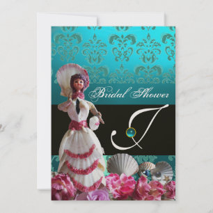 INVITATION BLEU DAMASK BEACH MARIAGE - MONOGRAM FÊTE DES MARI