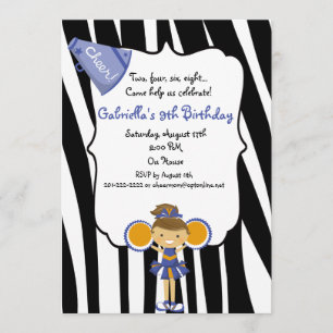 Invitation bleu d'anniversaire de pom-pom girl
