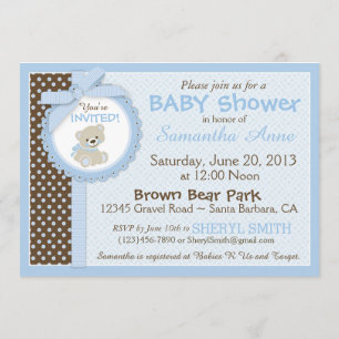 Invitation Bleu de baby shower de bébé d'ours de nounours