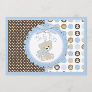 Invitation Bleu de baby shower de bébé d'ours de nounours
