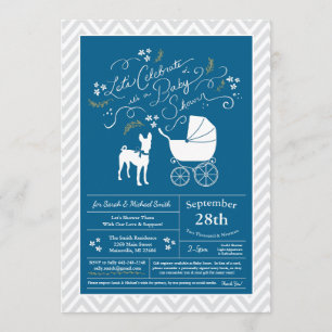 Invitation Bleu de Baby shower de chien de Basenji