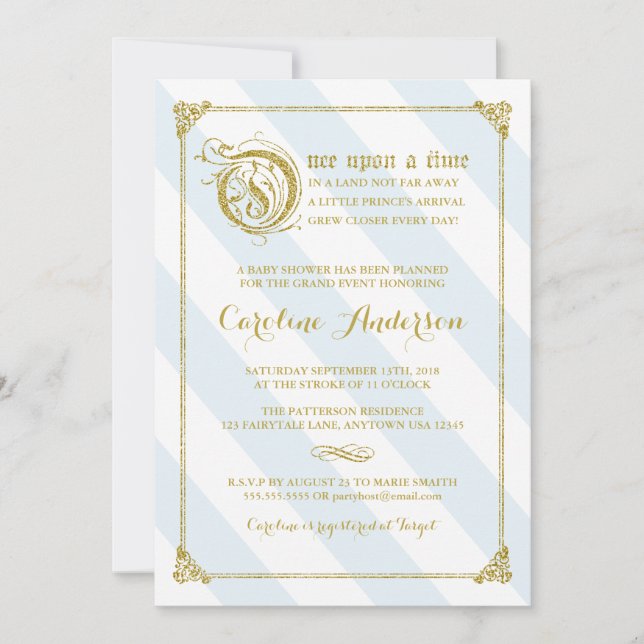 Invitation bleu de baby shower de prince Glitter (Devant)